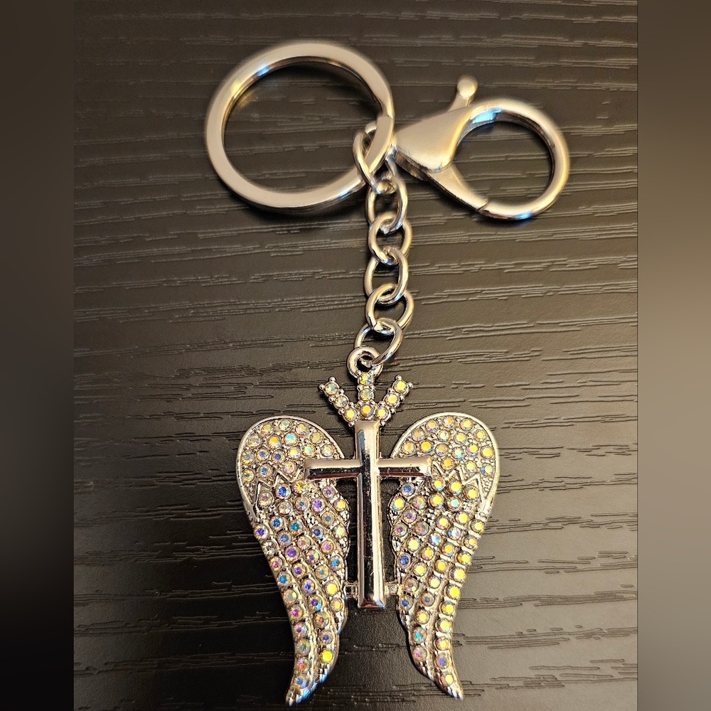 Bag Charm Keychain  Cross With Wings